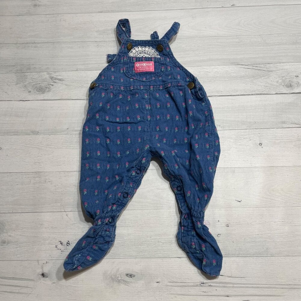 Vintage OshKosh B'Gosh Floral Baby Overalls With Footies 3/6 months